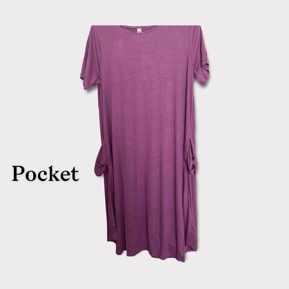 Midi Swing Dress Short Sleeve with Side Pockets Dark Mauve - Picture 5 of 5